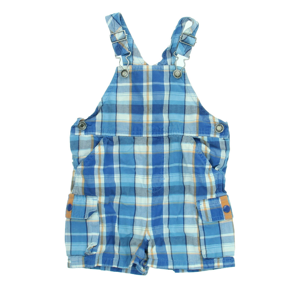 Hartstrings Boys Blue | White | Orange | Plaid Romper size: 12 Months